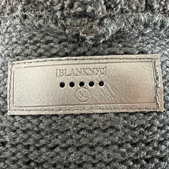 BlankNYC Black Knit Shawl Collar Faux Suede Asymmetric Swewater Jacket M Medium - Picture 8 of 9